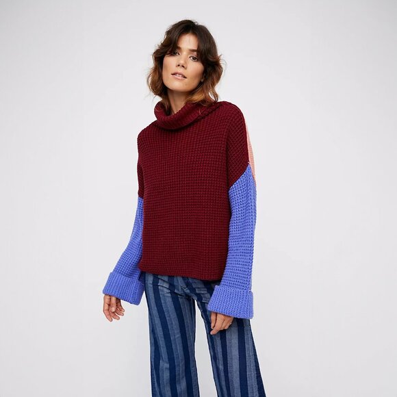 Free People Park City Pullover Sweater in Colorblock - sz XS - Picture 1 of 9